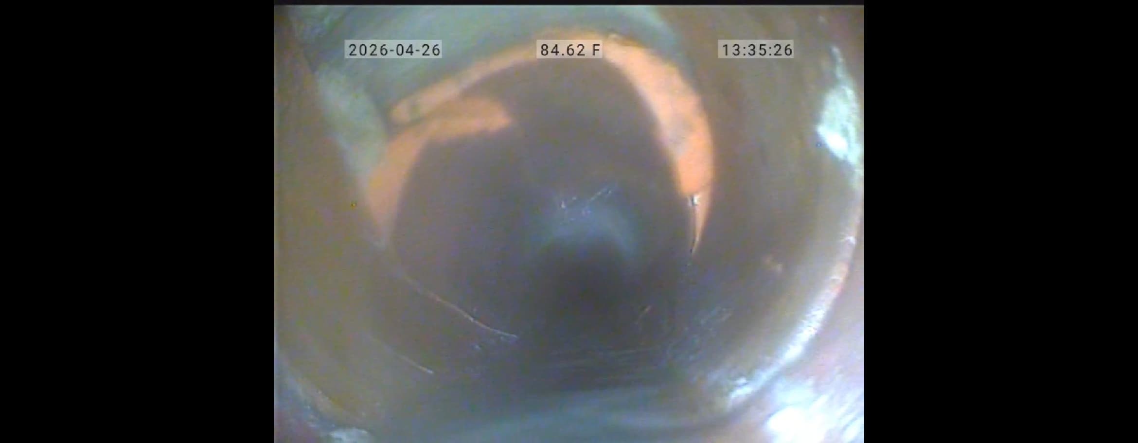 Sewer scope camera image showing the interior condition of a sewer lateral